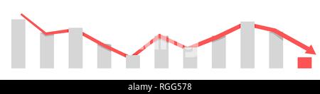 Business finance crisis chart with red arrow. Fail failure graph, Flat style Vector illustration Stock Vector