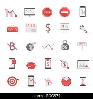 Business finance crisis icons. Flat style, Vector illustration Stock Vector