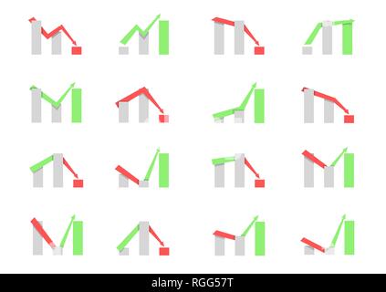 Business graph icon set. Red and green arrow icons, Vector illustration Stock Vector