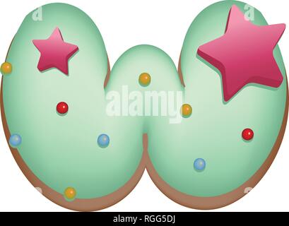 Cartoon vector illustration Donut Letters W. Hand drawn font with sweet bun. Actual Creative art bake alphabet Stock Vector