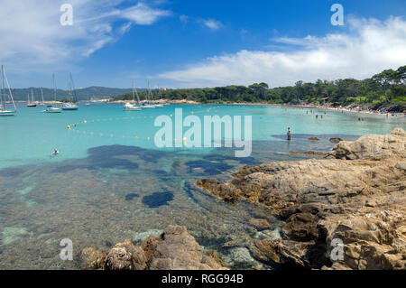 Turquoise Waters at Plage d'Argent Île de Porquerolles or Porquerolles Island, Île d'Hyères, Var, Côte-d'Azur, Provence, France Stock Photo