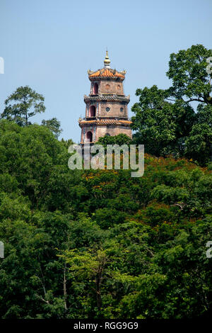 Phuoc Duyen Tower at the Thien Mu Pagoda of the Celestial Lady, Hue, Vietnam, Asia Stock Photo