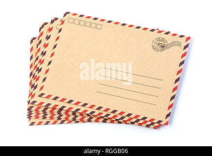 Envelope brown-gray wood par avion retro vintage isolated on white background Stock Photo