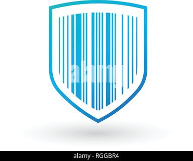 Abstract security vector icon illustration isolated on white . Shield icon with qr code. Lock icon. Stock Vector