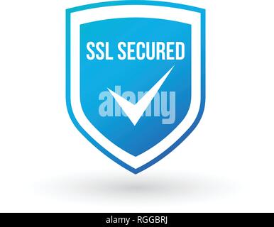 SSL Protection Secure Blue Shield. Vector illustration isolated on white . Stock Vector