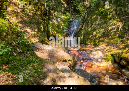 section of the Edelfrauengrab waterfalls, Northern Black Forest, Germany, town Ottenhöfen, also ascent in the valley Gottschlägtal to Karlsruher Grat Stock Photo