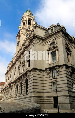 Interesting perspective of the granite city hall of Porto, Portugal Stock Photo