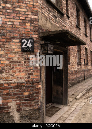 Block 24a, Library and brothel, Auschwitz concentration and extermination camp, Oswiecim, Poland Stock Photo