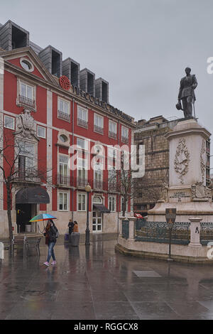 Monument of King Pedro V, bronze statue in the Plaza de Batalha. Porto, Portugal, Europe Stock Photo