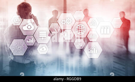 Technology infrastructure cloud technology and communication people concept Stock Photo