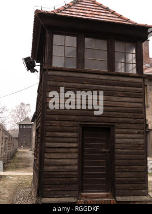 Watchtower, Auschwitz concentration and extermination camp, Oswiecim, Poland Stock Photo