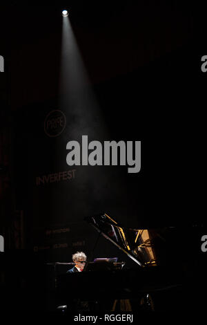 Fito Páez seen performing during the concert in Spain. Fito Páez, one of the great Argentine popular rock music artists, returns to Spain, to Circo Price, with his solo piano tour, a review of the most important songs in his 30 years of artistic career. Stock Photo