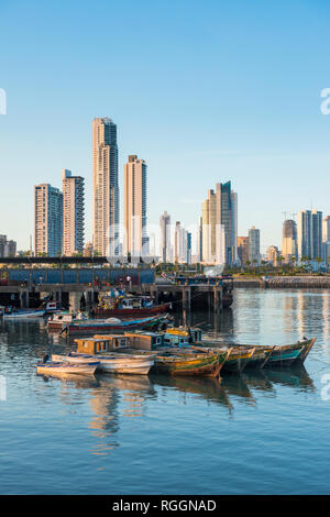 Panama, Panama City, skyline, fishing boats Stock Photo