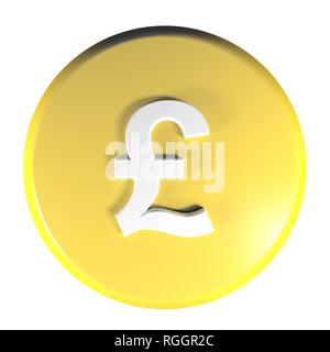 Yellow circle push button Pound currency symbol - 3D rendering illustration Stock Photo