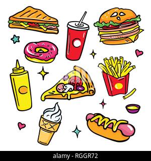 Fast food - colorful vector isolated stickers set Stock Vector
