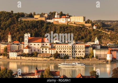 Veste Oberhaus at sunset, Passau, Lower Bavaria, Bavaria, Germany Stock Photo