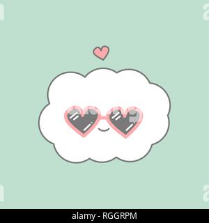 cute cartoon cloud with heart sunglasses funny vector illustration Stock Vector