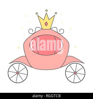 cute cartoon vector pink royal carriage isolated on white background Stock Vector