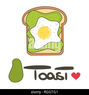 cute cartoon avocado toast vector illustration Stock Vector