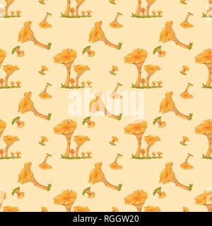 Wallpaper, wrapping paper, seamless pattern, chanterelles (Cantharellus), faces, clipping, background yellow, Germany Stock Photo
