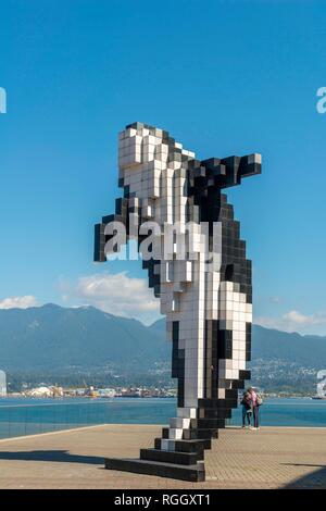 Sculpture Digital Orca, Jack Poole Plaza, Vancouver, British Columbia, Canada Stock Photo