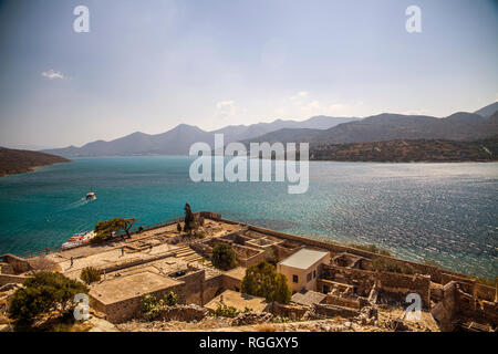 Historic architectural buildings on the island of Spinalonga. Buildings in the Spinalonga fortress in Crete, Greece. Stock Photo