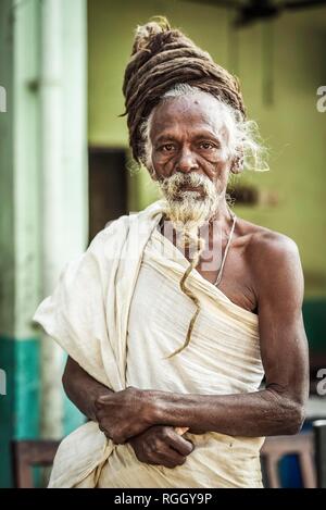 Sadhu, holy man, yogi with Rasta dreadlocks hairstyle, Lumbini, Nepal Stock Photo