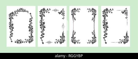 Black elegant frames set of roses for holiday design wedding, anniversary, party, birthday. For invitation, ticket, leaflet, banner, poster and tattoo Stock Vector