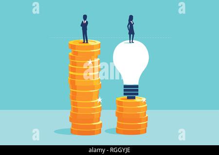 Corporate job and education opportunities for women concept. Vector of an educated businesswoman reaching same pay level as a businessman Stock Vector