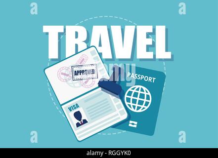 Vector of a visa stamp in passport. Travel and documents requirements concept. Stock Vector