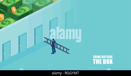 Financial challenges concept. Vector of a businessman with a ladder standing in front of closed doors Stock Vector