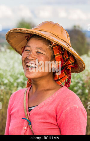 KALAW, MYANMAR - DECEMBER 07, 2016 : woman Shan tribe portrait  near Kalaw in Myanmar (Burma) Stock Photo