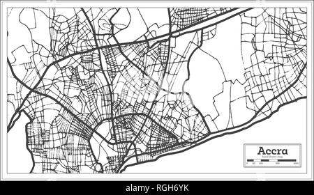 Accra Ghana City Map in Retro Style. Outline Map. Vector Illustration. Stock Vector