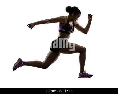 one african runner running sprinter sprinting woman isolated on white background silhouette Stock Photo