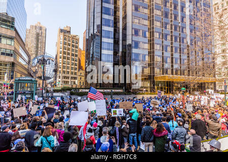 NEW YORK CITY- MARCH 24, 2018 : New yorker on a demonstration protest march for gun control in front of the Trump hotel Stock Photo