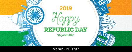 Republic Day in India. Vector Illustration. 26 January and Indian Flag Stock Vector