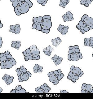 Seamless pattern of elephants in cartoon style. On white background, vector illustration. Stock Vector