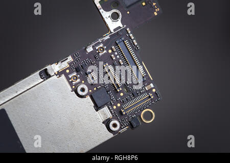 Smart phone components, circuit board of mobile cellphone, pcb, connectors Stock Photo