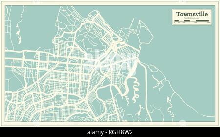 Townsville Australia City Map in Retro Style. Outline Map. Vector Illustration. Stock Vector