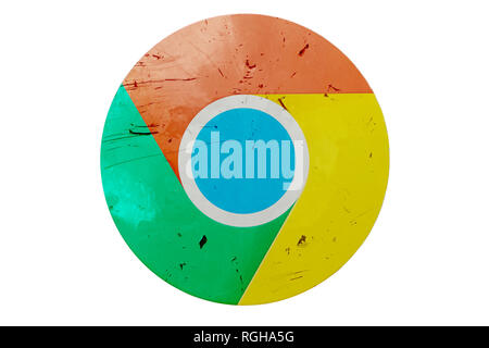 Google chrome logo metallic texture isolated on white background Stock Photo