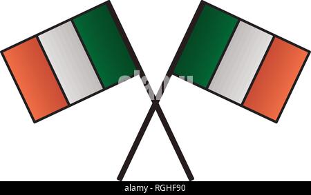 crossed irish flags on white background Stock Vector
