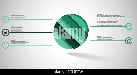 3D illustration infographic template. The embossed ring is askew divided to five color parts. Object is arranged on grey white background. Color lines Stock Vector