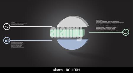 3D illustration infographic template. The embossed ring is divided to three color shifted parts. Object is arranged on grey dark background. Color lin Stock Vector