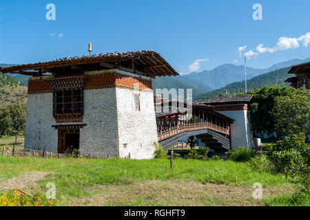 Bridge to Punakha Dzong in Bhutan Stock Photo