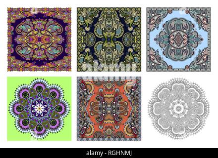 set of traditional kalamkari ornamental floral paisley design Stock Vector