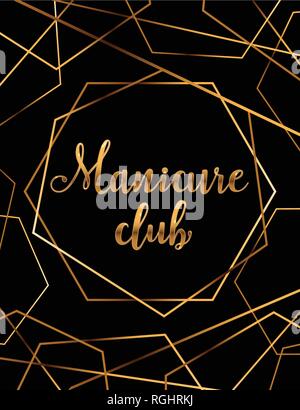 Manicure vector poster with gold crystal glare headline, manicure club logo, banner for beauty and manicure master, signboard Stock Vector