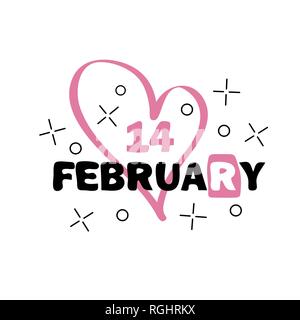 Badge 14 february. Happy Valentines Day concept. Hand drawn vector lettering Stock Vector