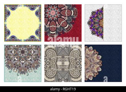 set of floral round pattern in indian kalamkari oriental ethnic style Stock Vector