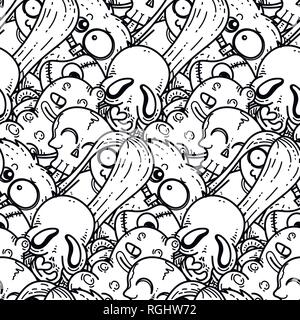 Seamless pattern with cute cartoon monsters. Ready for packaging, wrapping paper, prints, wallpaper, fabric, textile, fashion, home decor, etc. Vector Stock Vector