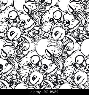 Seamless pattern with cute cartoon monsters. Ready for packaging, wrapping paper, prints, wallpaper, fabric, textile, fashion, home decor, etc. Vector Stock Vector